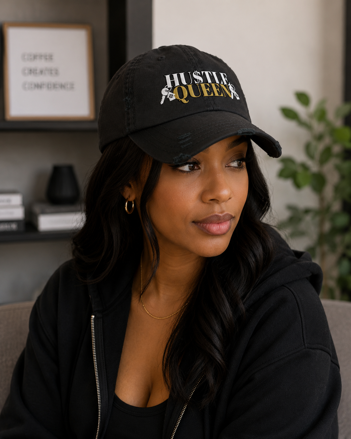 Hustle Queen Distressed Hat